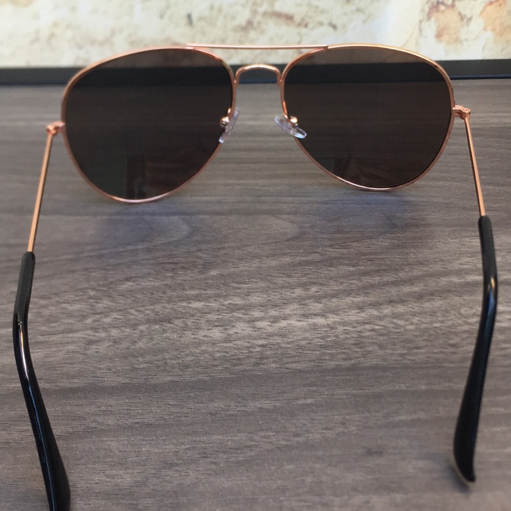New Unisex Rose Gold Wire Frame Aviator Sunglasses - Picture 6 of 6